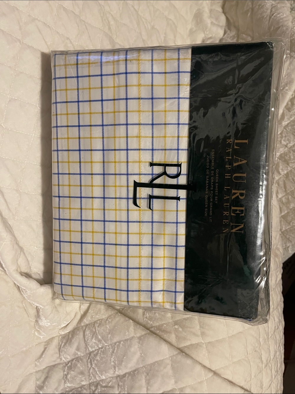 NWT RALPH LAUREN  BOYLESTON PLAID QUEEN SHEET SET 🩵💛
